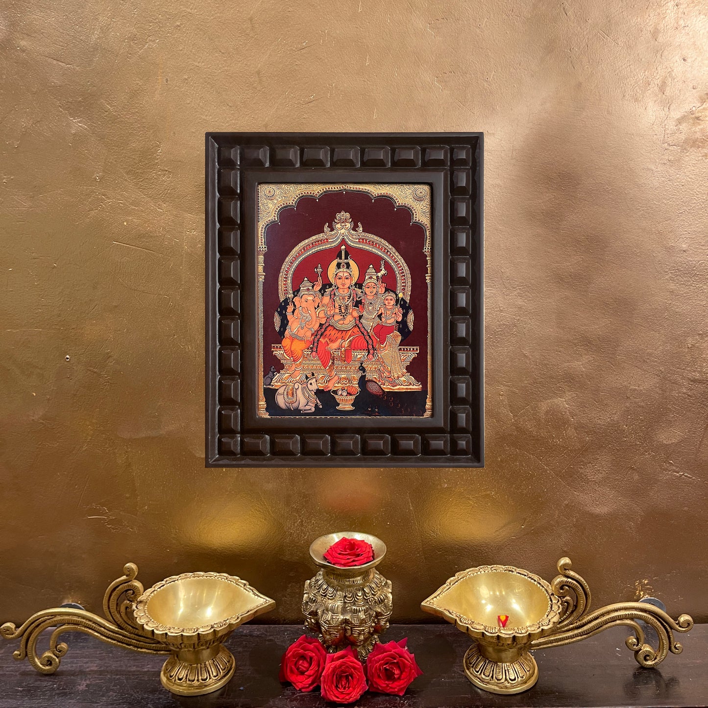 Gold Leafed Shiva Parivar in Wooden Frame