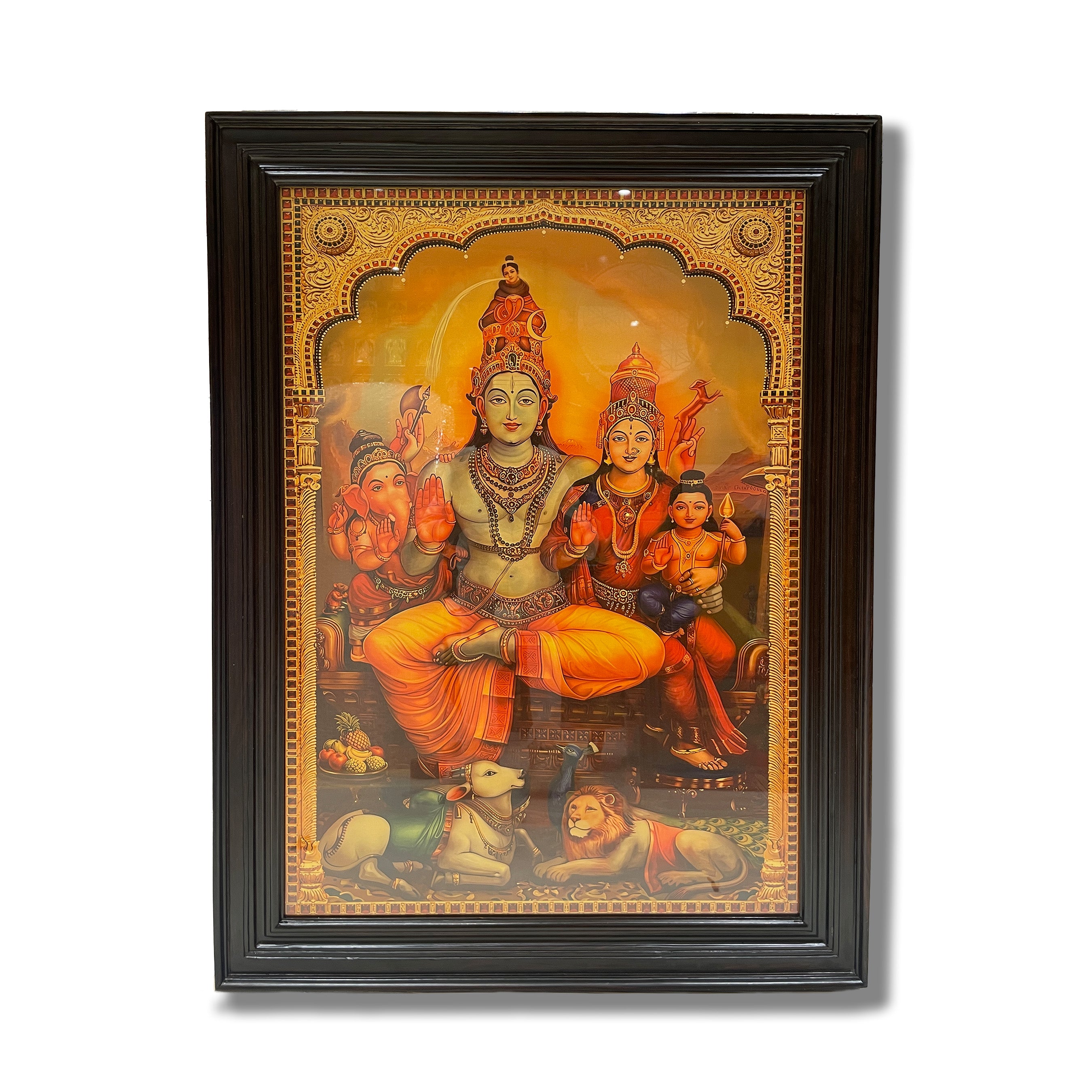 Shiva Parivar Gold Leaf Art | Premium Rosewood Frame Wall Art