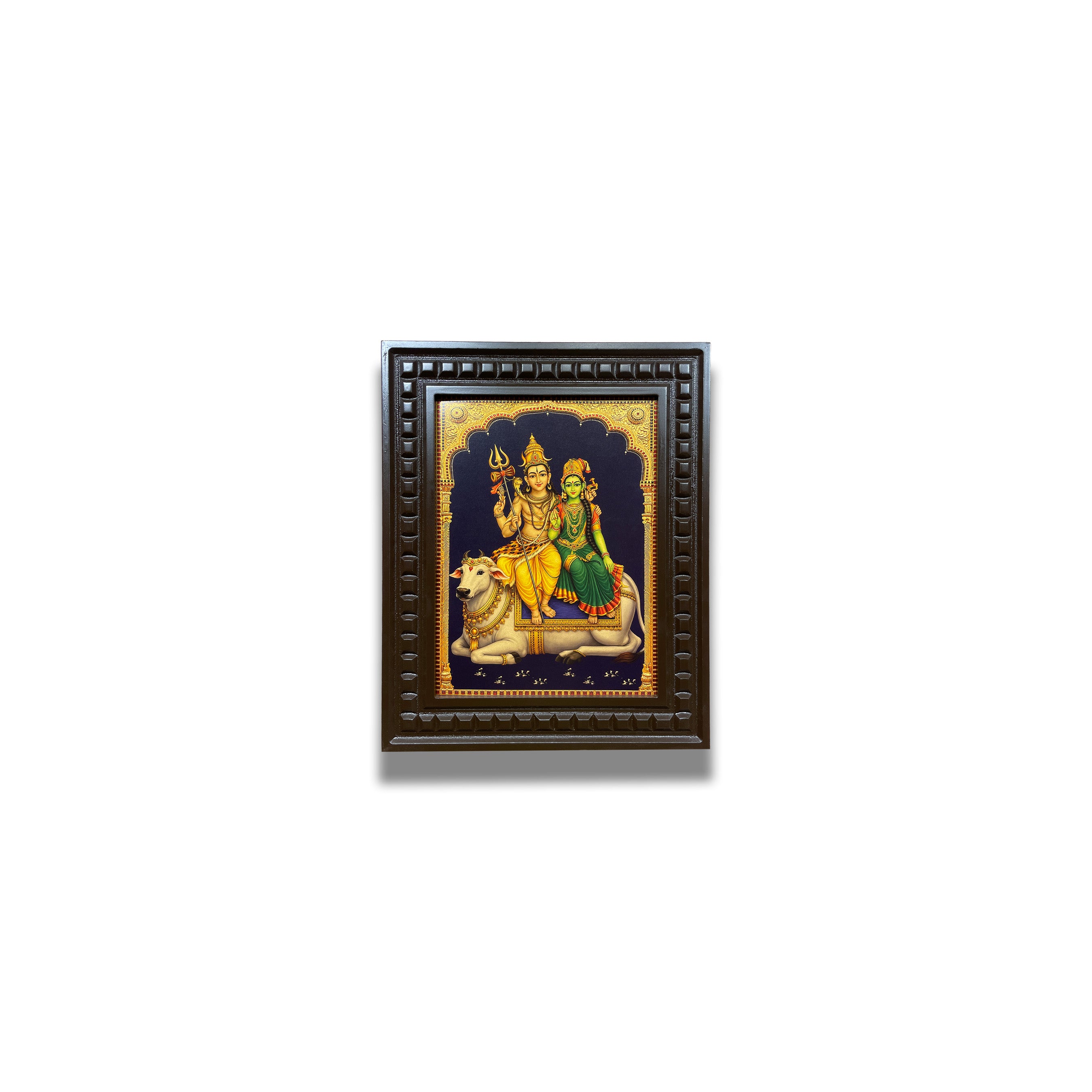 Shiva Parvathi with Nandhi Gold Leaf Art | Engineered Wooden Frame