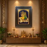 Shiva Parvathi with Nandhi Gold Leaf Art | Engineered Wooden Frame
