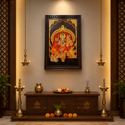 Shiva Parivar Blue Shiva Gold Leafed Art With Wooden Frame