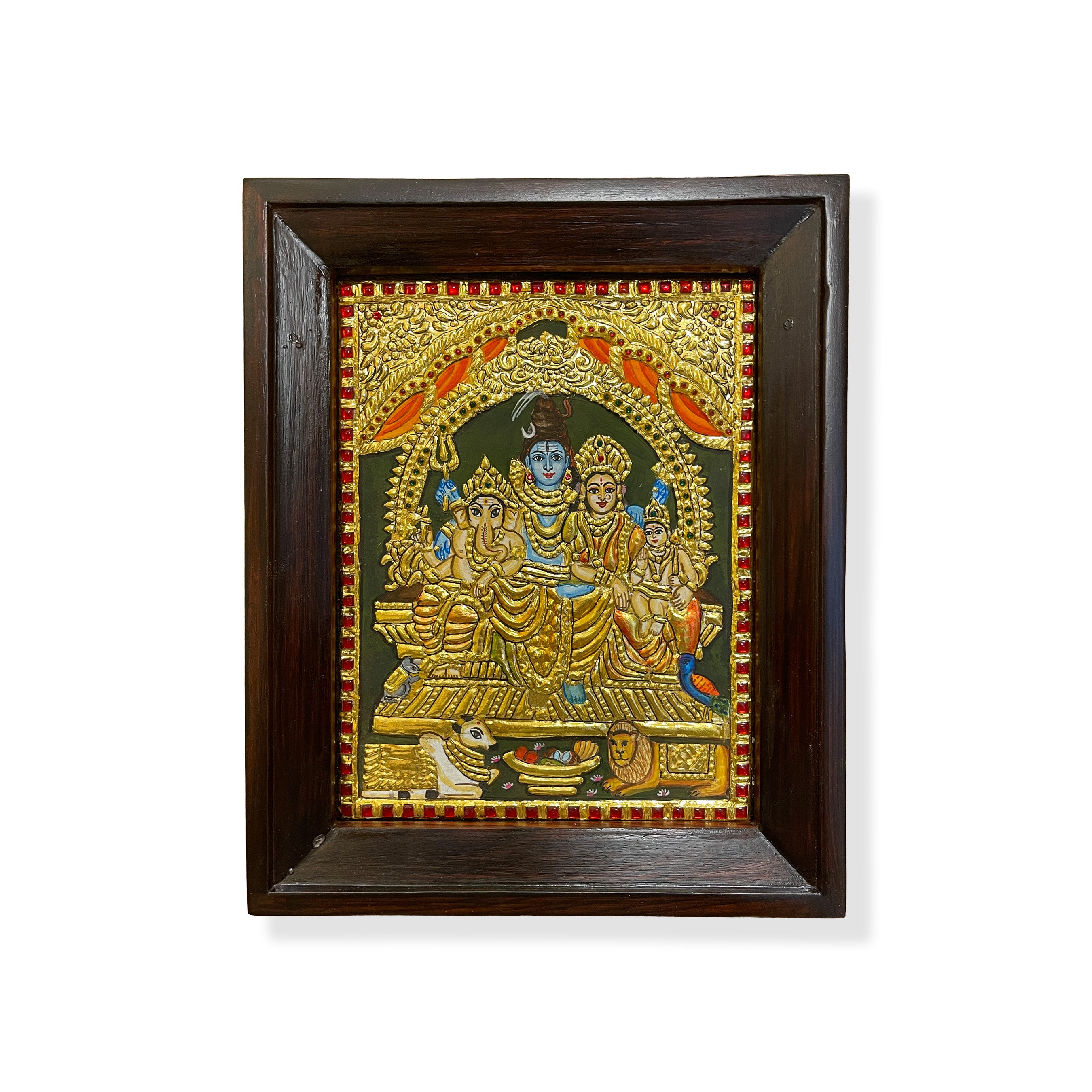 Shiva Parivar Tanjore Painting in Rosewood Frame | Traditional Gold Leaf Art