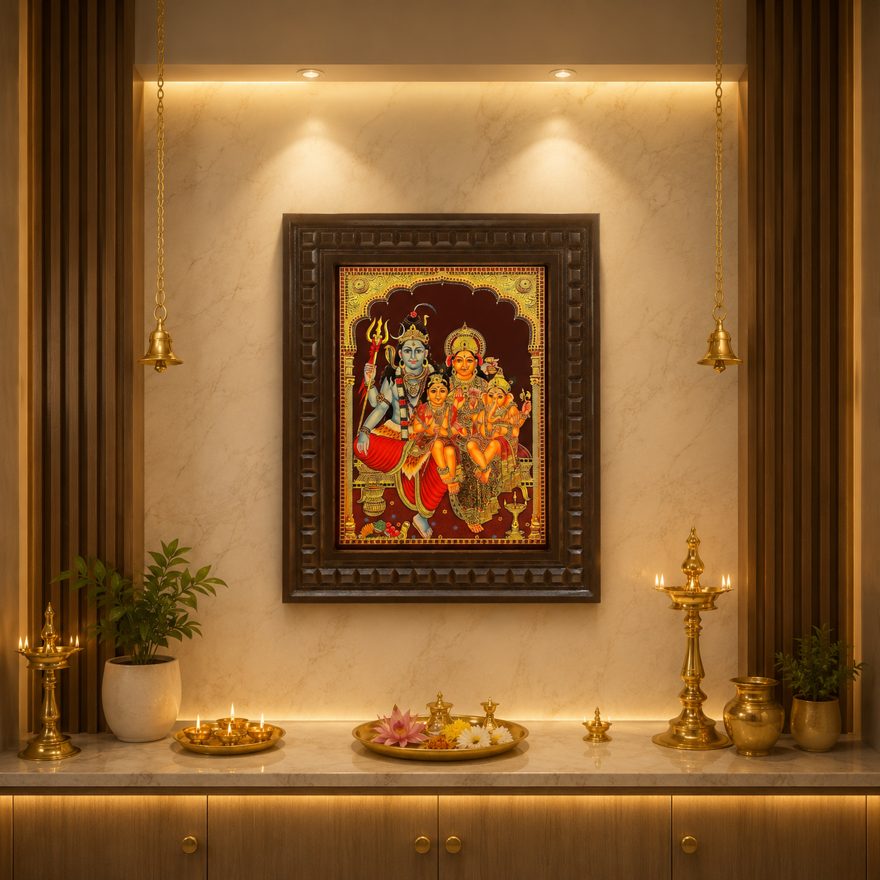 Shiva Parivar Premium Gold Leaf Artwork | Luxury Hindu Wall Art for Pooja Room