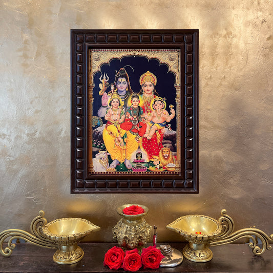 Gold Leafed Shiv Parivar with Ganesha Kartikya & Ashokasundari