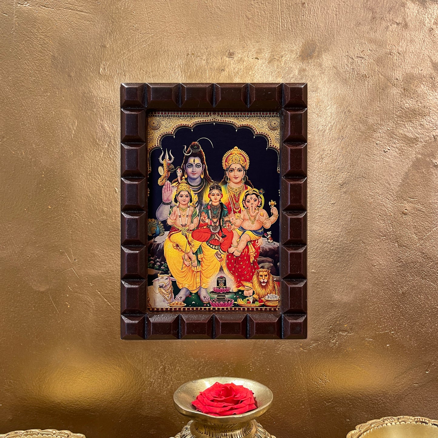 Gold Leafed Shiv Parivar with Ganesha Kartikya & Ashokasundari