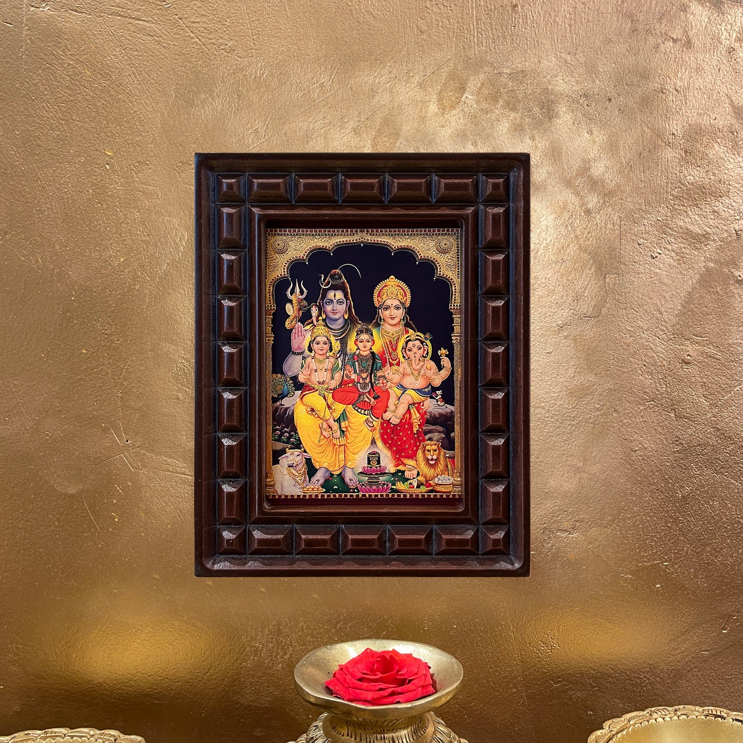 Gold Leafed Shiv Parivar with Ganesha Kartikya & Ashokasundari