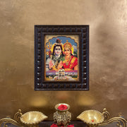Shiva Parvati Gold Leaf Art | Divine Hindu Wall Art in Engineered Wooden Frame