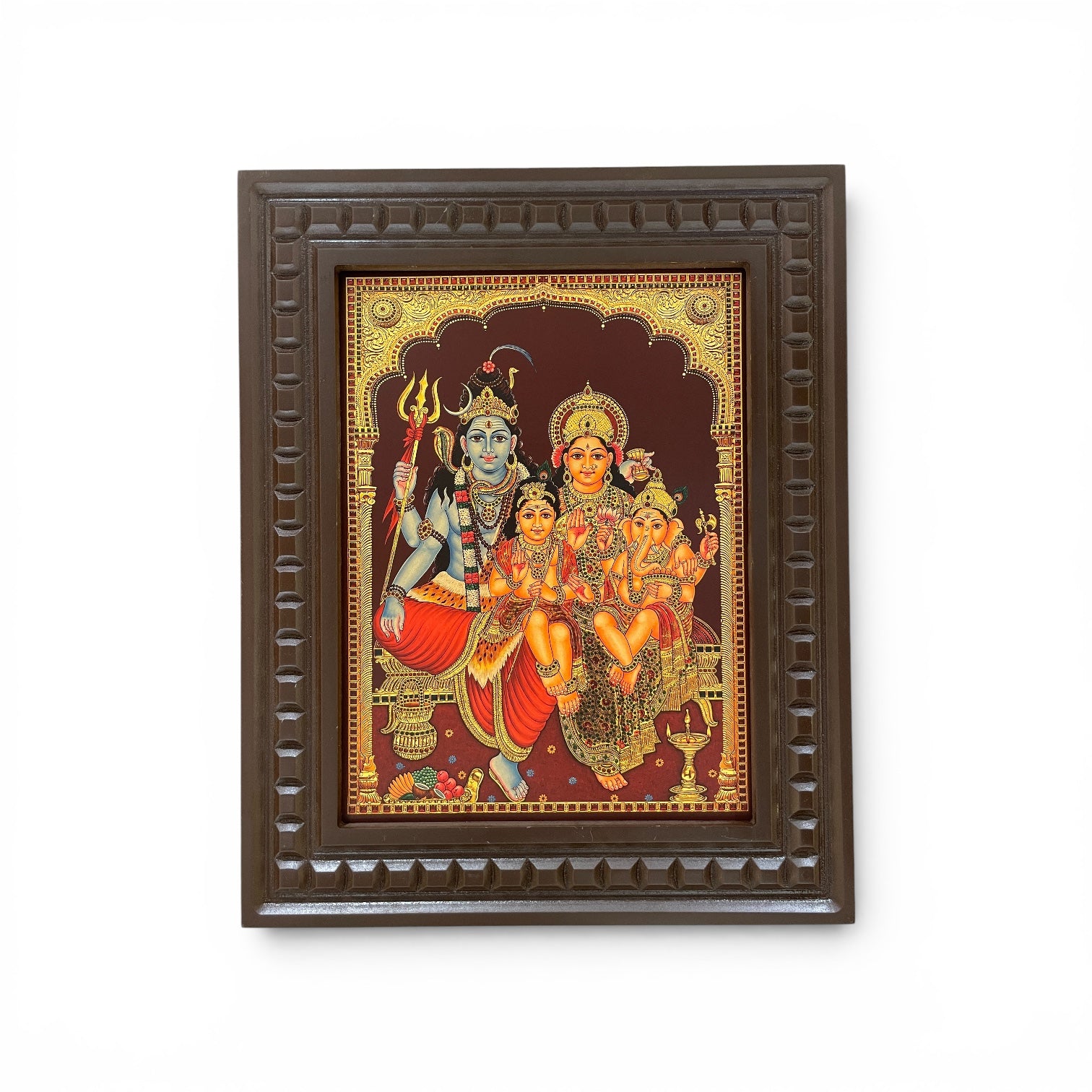Shiva Parivar Premium Gold Leaf Artwork | Luxury Hindu Wall Art for Pooja Room