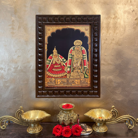 Srirangam Serthi Gold Leafed Art | Ranganatha Ranganayaki Wall Frame