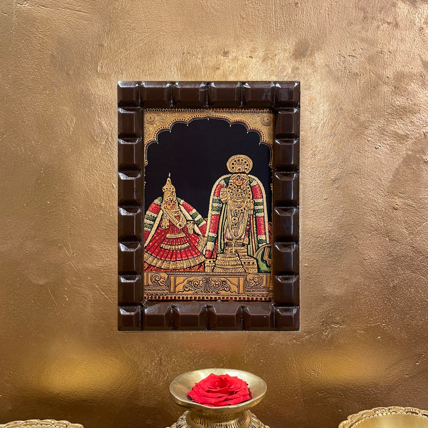 Srirangam Serthi Gold Leafed Art | Ranganatha Ranganayaki Wall Frame