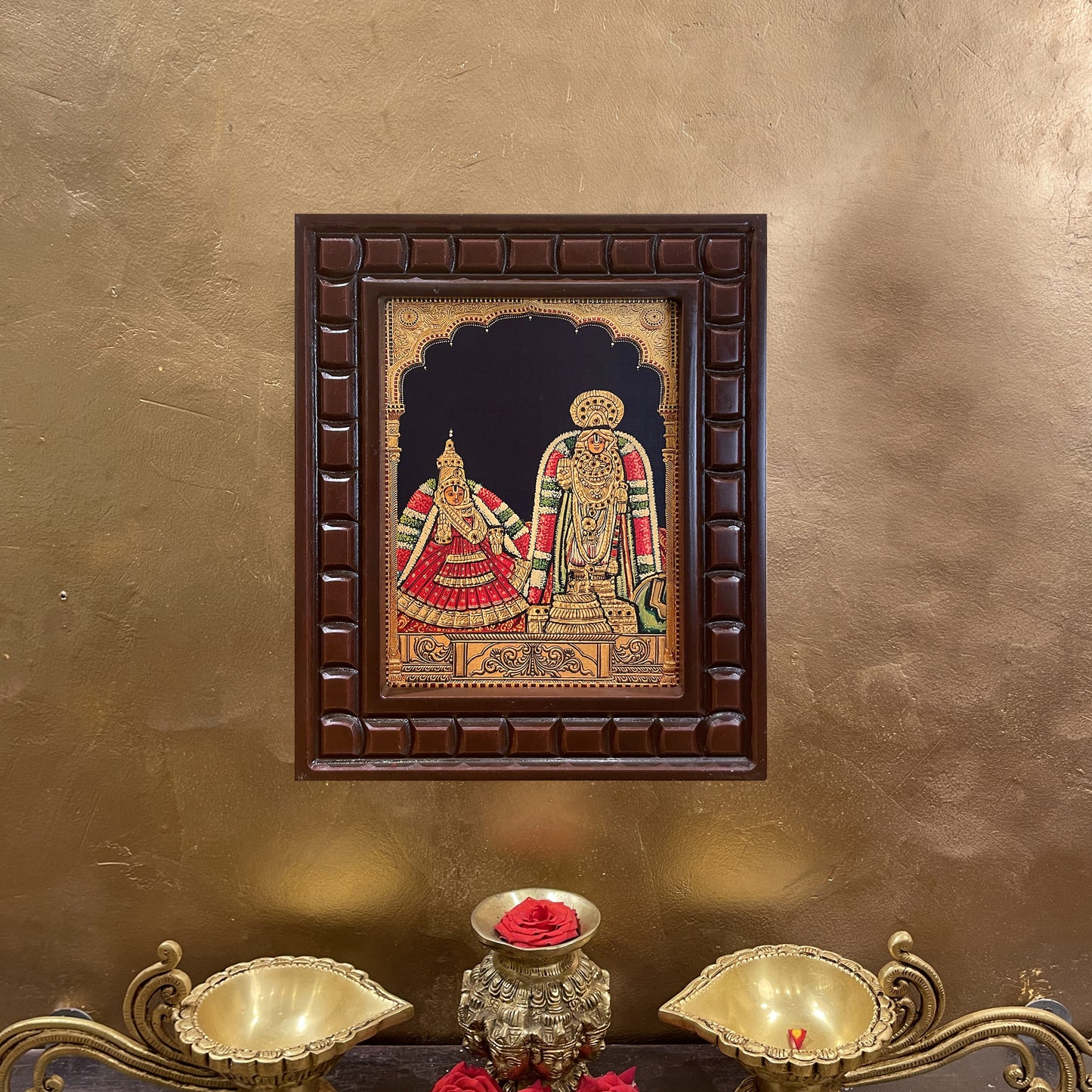 Srirangam Serthi Gold Leafed Art | Ranganatha Ranganayaki Wall Frame