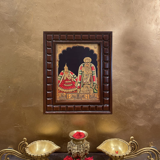 Srirangam Serthi Gold Leafed Art | Ranganatha Ranganayaki Wall Frame