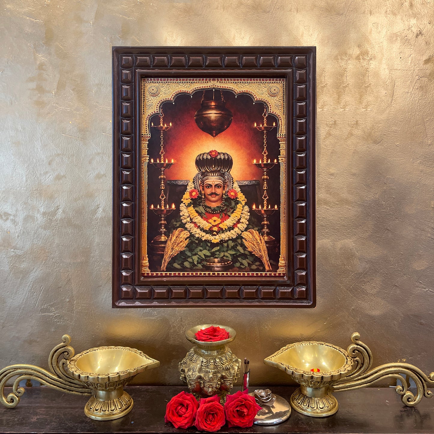 Sri Siddeshwara Gold Leaf Art in Wooden Frame