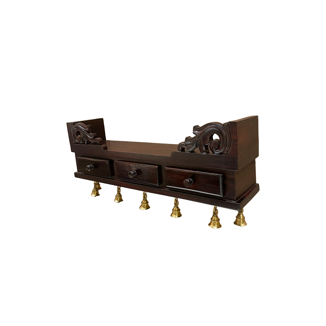 Wooden Wall Shelf with Bells – Traditional Rosewood Elegance for Home & Office