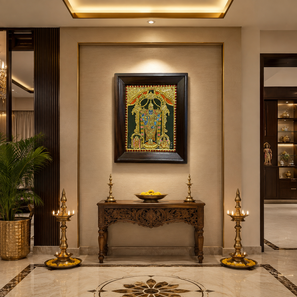 Tirupati Balaji Tanjore Painting | Traditional Gold Leaf Art with Rosewood Frame