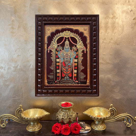 Tirupati Venkateswara Gold Leafed Art in Engineered Wooden Frame