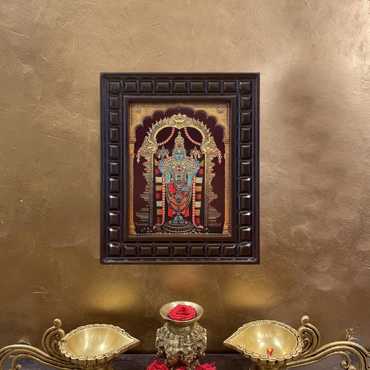Tirupati Venkateswara Gold Leafed Art in Engineered Wooden Frame
