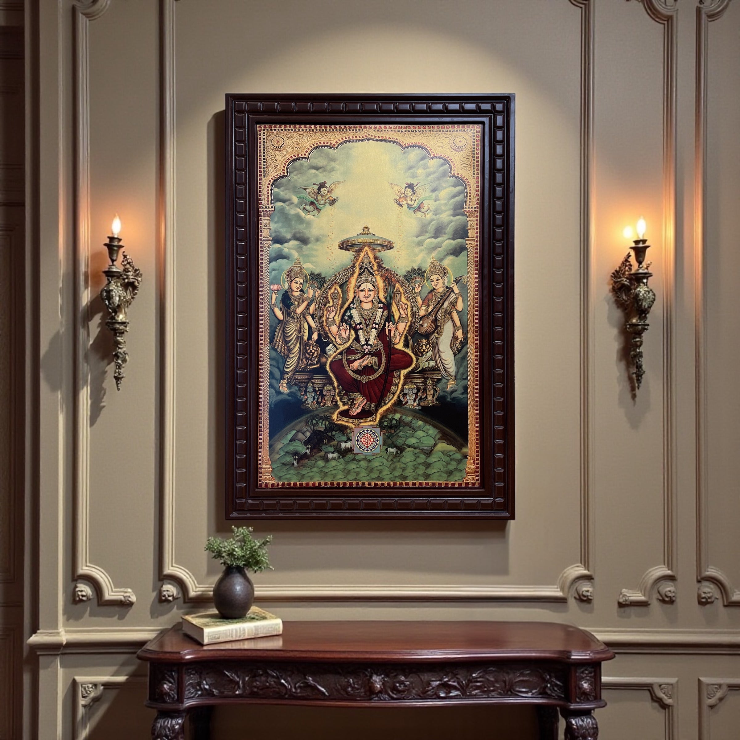 Tripura Sundari Gold Leafed Art  With Wooden Frame