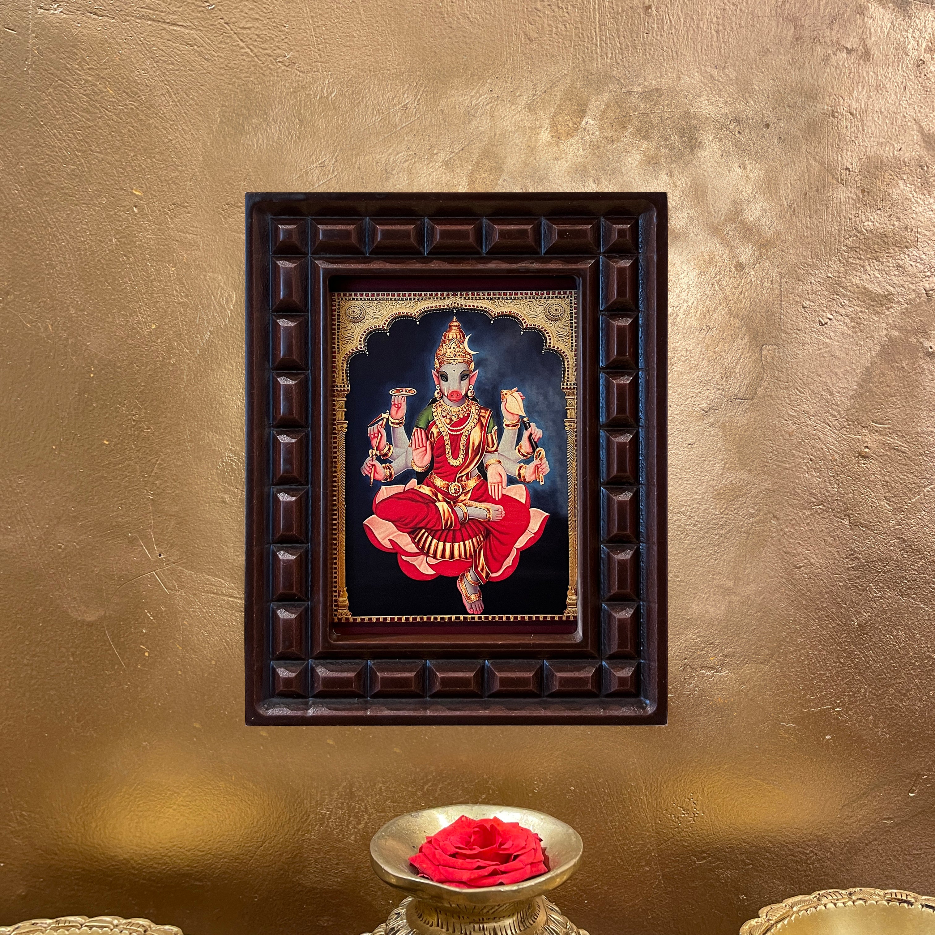 Gold Leafed Varahi Devi in Wooden Frame