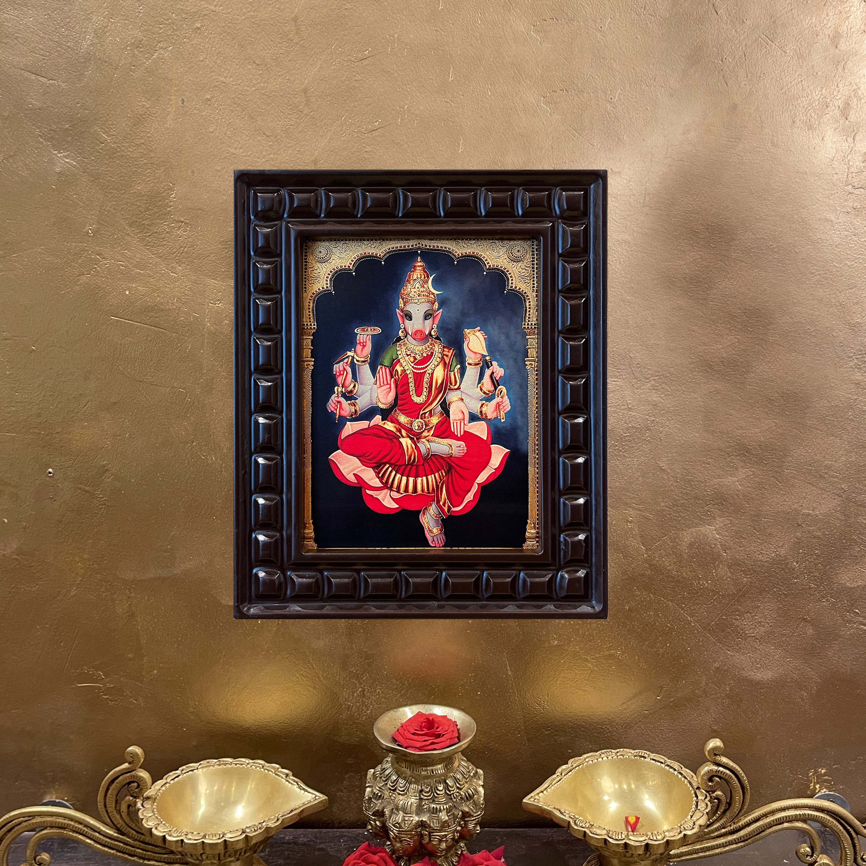 Gold Leafed Varahi Devi in Wooden Frame