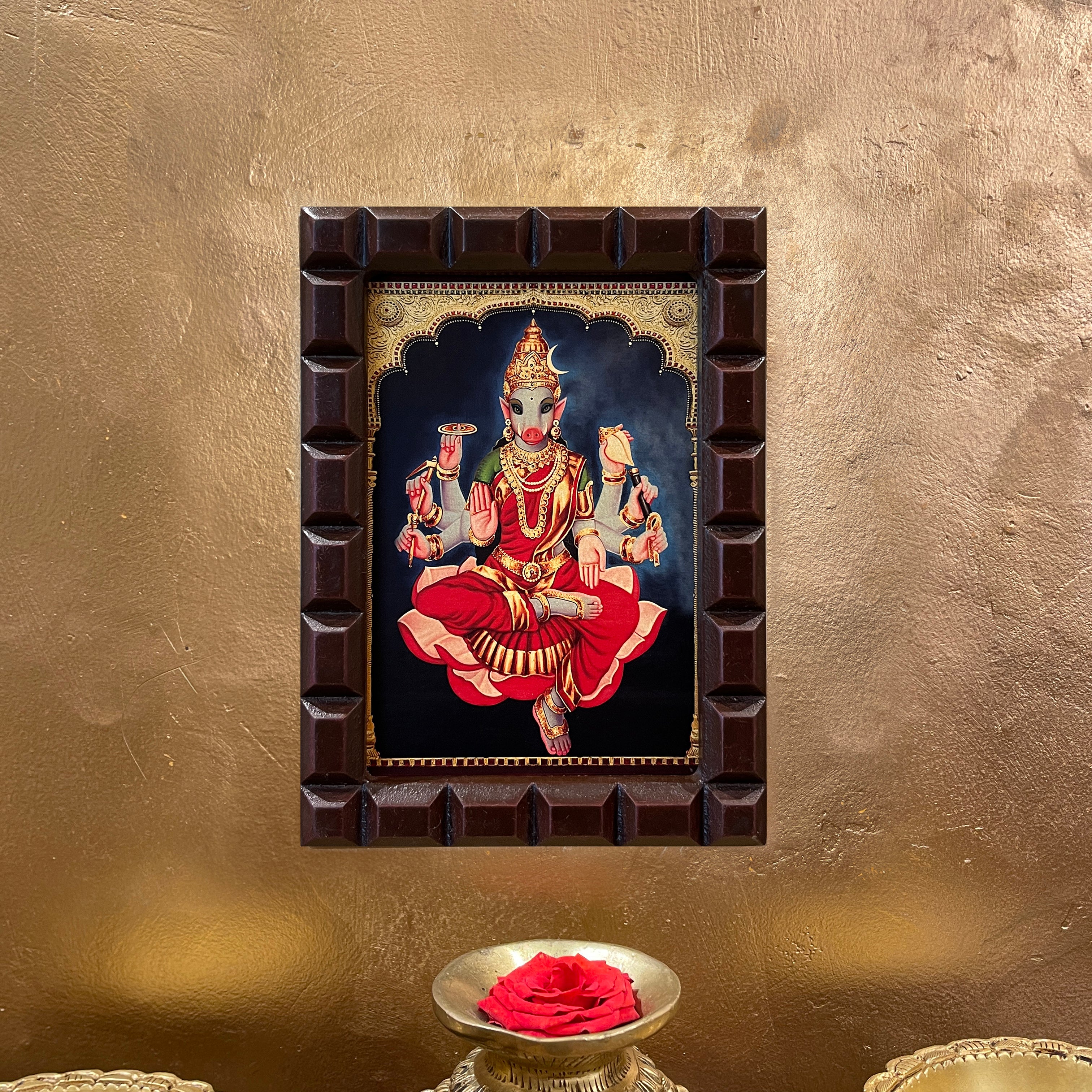 Gold Leafed Varahi Devi in Wooden Frame