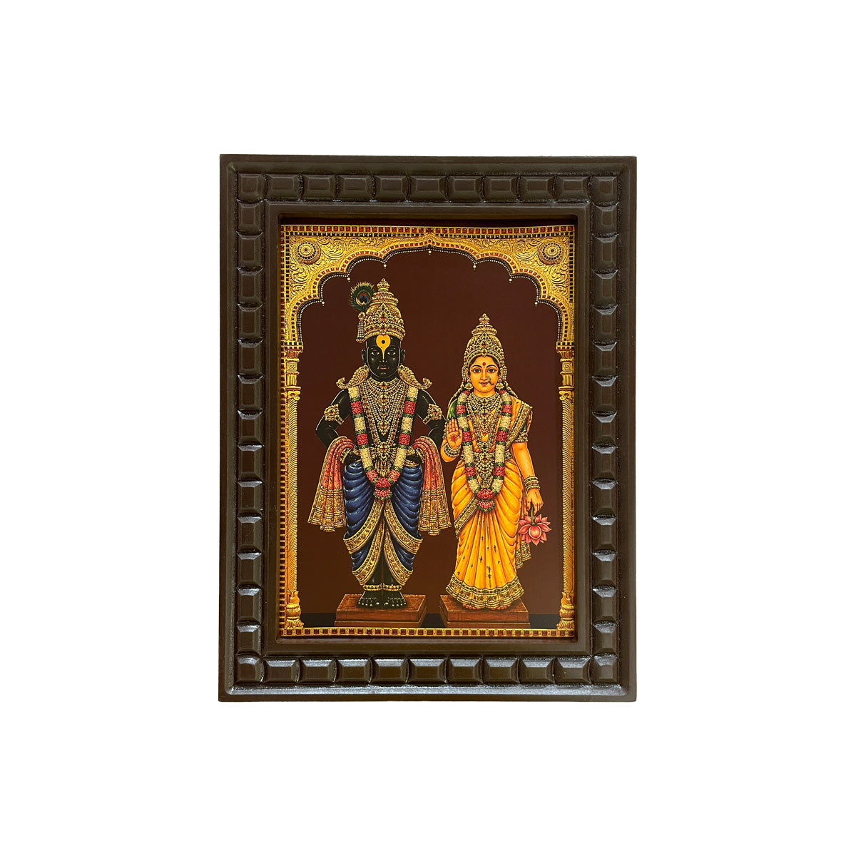 Vitthal Rukmini Gold Leaf Wall Art | Premium Luxury Pooja Room Frame | Divine Hindu Home Decor