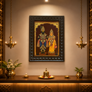 Vitthal Rukmini Gold Leaf Wall Art | Premium Luxury Pooja Room Frame | Divine Hindu Home Decor