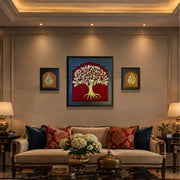 Brass Kalpavriksha with Peacock Wall Art | Luxury Divine Tree Decor for Living Room
