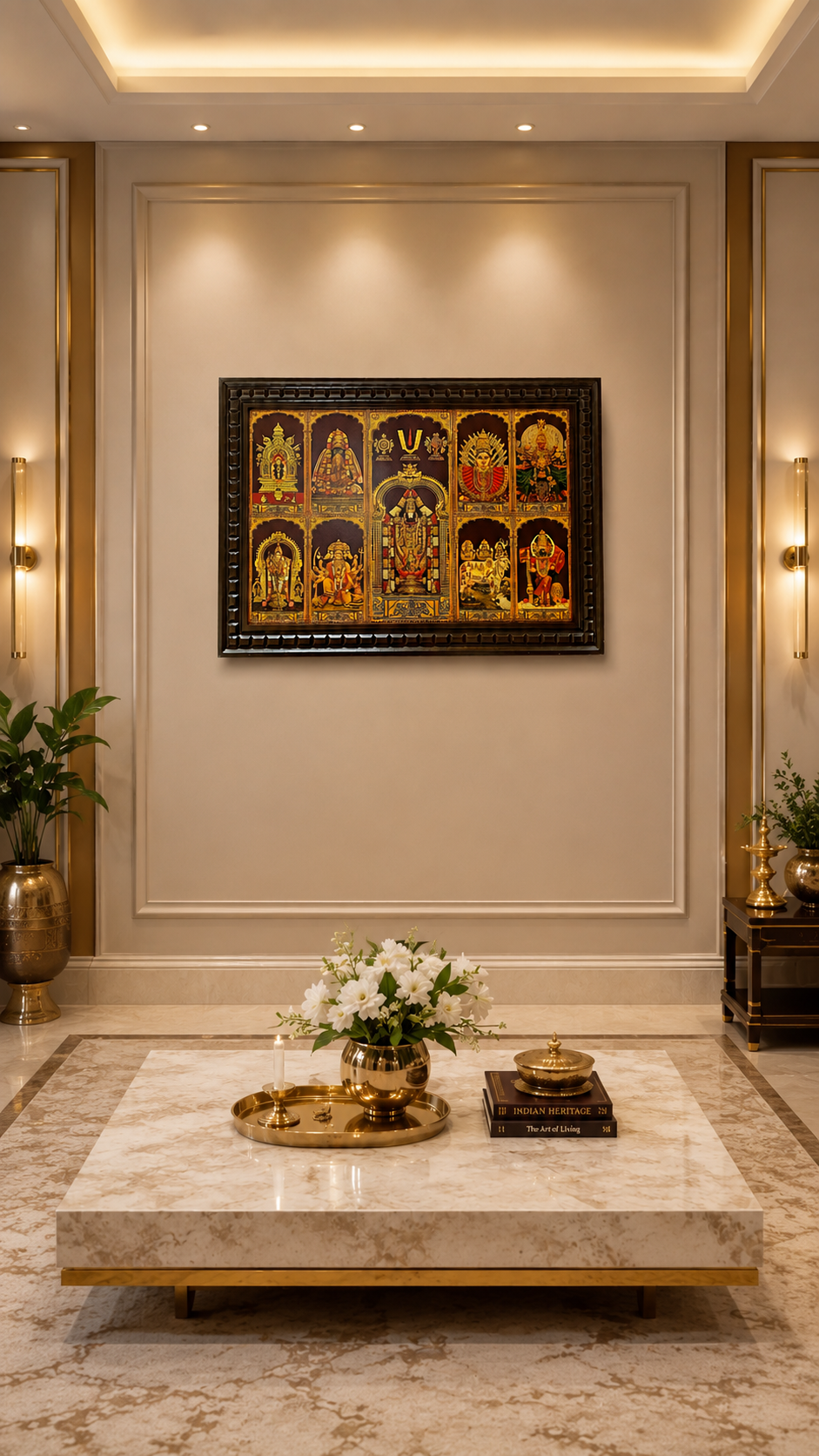 9 Gods Gold Leaf Art for Pooja Room | Premium Hindu Wall Decor Frame | Luxury Home Temple Wall Hanging | Traditional Wooden Frame for Home, Office & Spiritual Interior