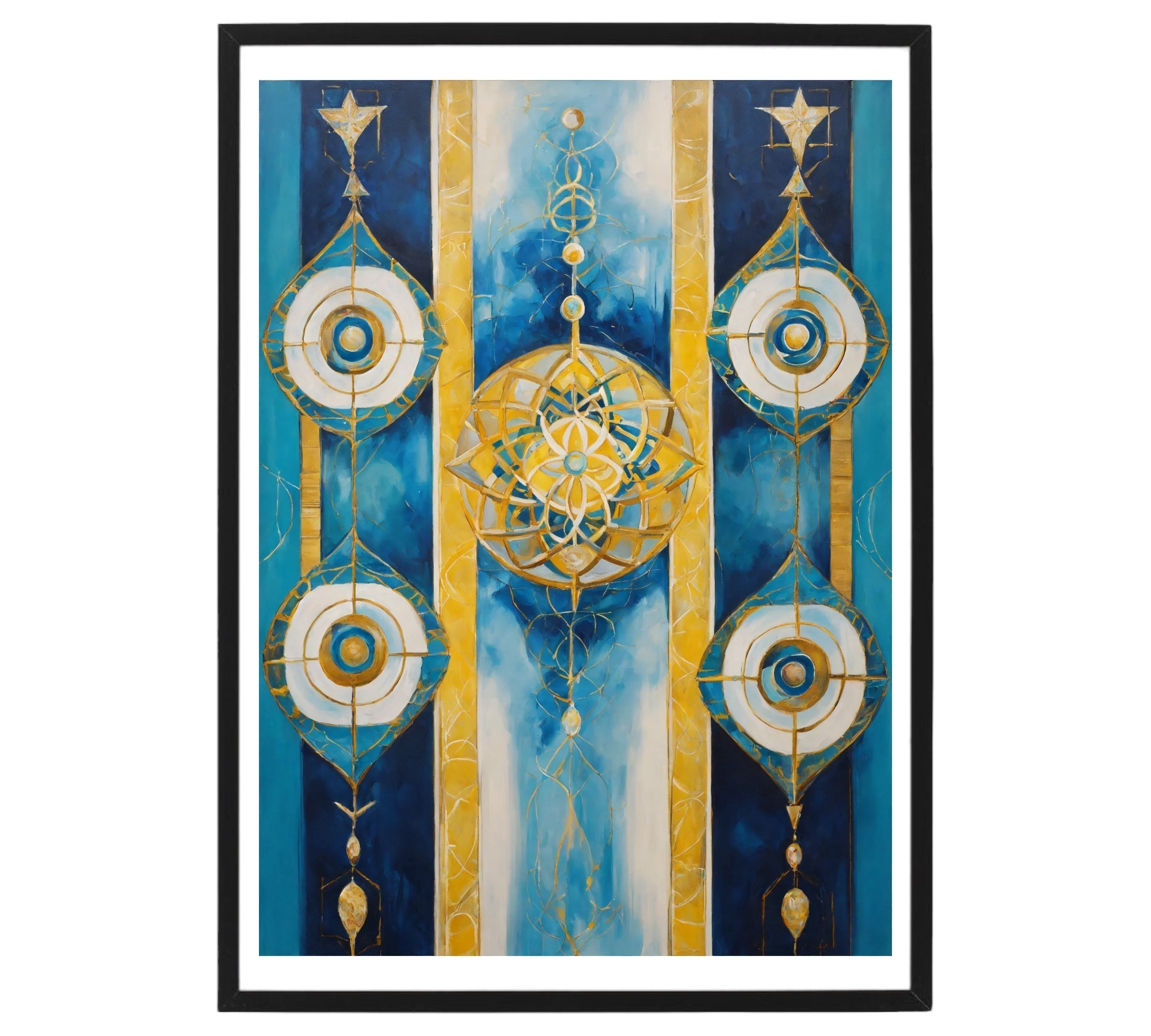 Original Acrylic Painting Sacred Geometry Colours of Art in Yellow and Blue Digital Art Stretch on Canvas - without frame