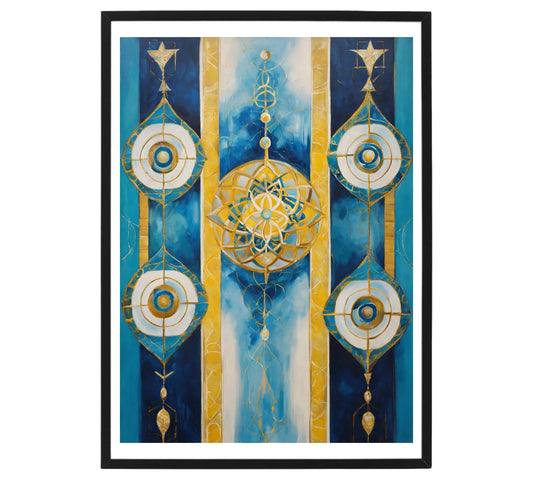 Original Acrylic Painting Sacred Geometry Colours of Art in Yellow and Blue Digital Art Stretch on Canvas - without frame