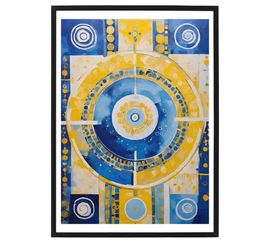 Original Acrylic Painting Sacred Geometry Colours of Art in Yellow and Blue Digital Art Stretch on Canvas - without frame