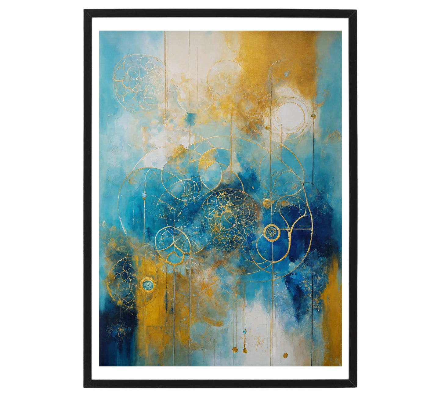 Original Acrylic Painting Sacred Geometry Colours of Art in Yellow and Blue on Canvas - without frame