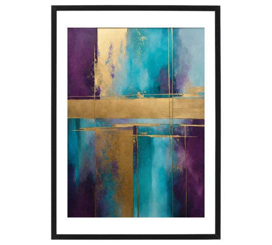 Chromatic Elegance: Teal, Purple, Gold Canvas - without frame