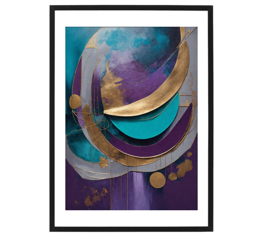 Chromatic Elegance: Teal, Purple, Gold Canvas - without frame