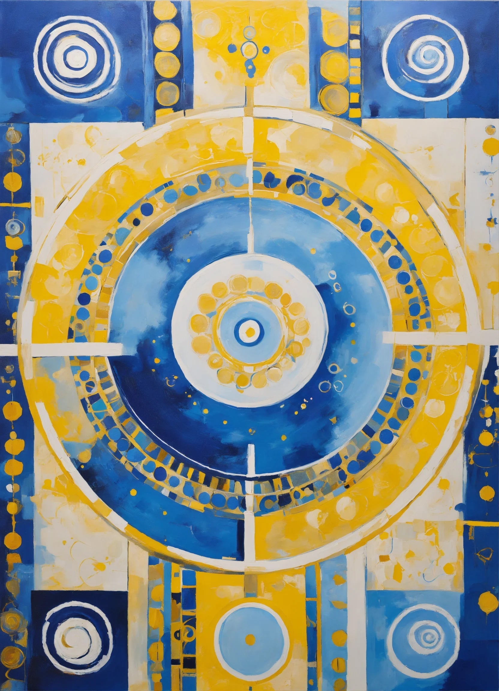 Original Acrylic Painting Sacred Geometry Colours of Art in Yellow and Blue Digital Art Stretch 2 on Canvas - without frame