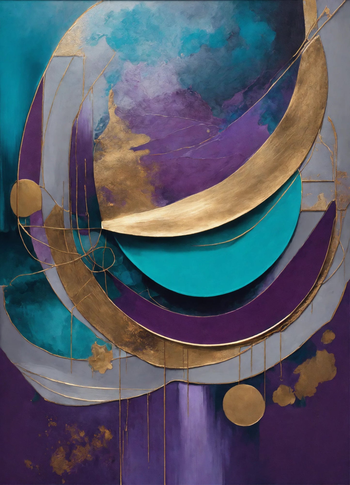 Chromatic Elegance: Teal, Purple, Gold Canvas - without frame