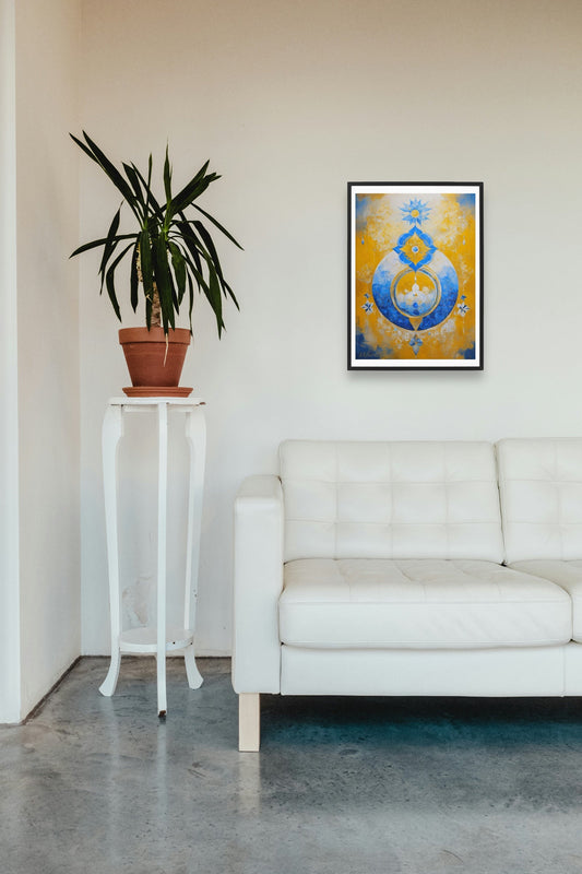 Original Acrylic Painting Sacred Geometry Colours of Art in Yellow and Blue on Canvas - without frame