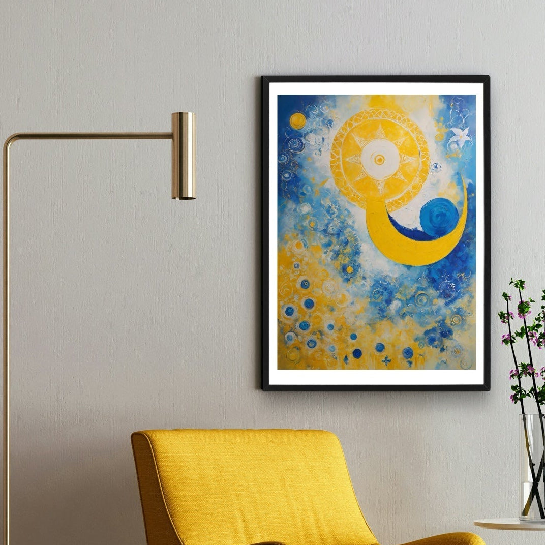 Original Acrylic Painting Sacred Geometry Colours of Art in Yellow and Blue Digital Art Stretch on Canvas - without frame