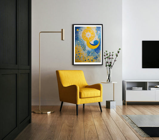 Original Acrylic Painting Sacred Geometry Colours of Art in Yellow and Blue Digital Art Stretch on Canvas - without frame