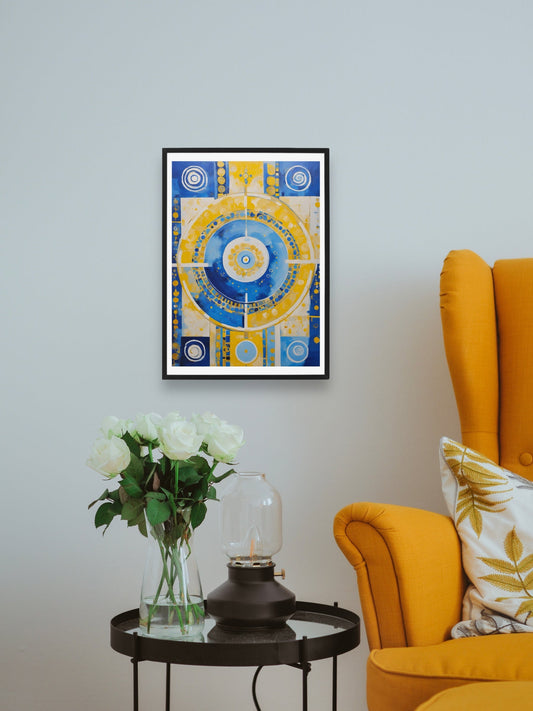 Original Acrylic Painting Sacred Geometry Colours of Art in Yellow and Blue Digital Art Stretch on Canvas - without frame