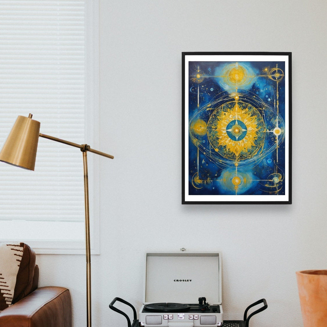 Original Acrylic Painting Sacred Geometry Colours of Art in Yellow and Blue on Canvas - without frame