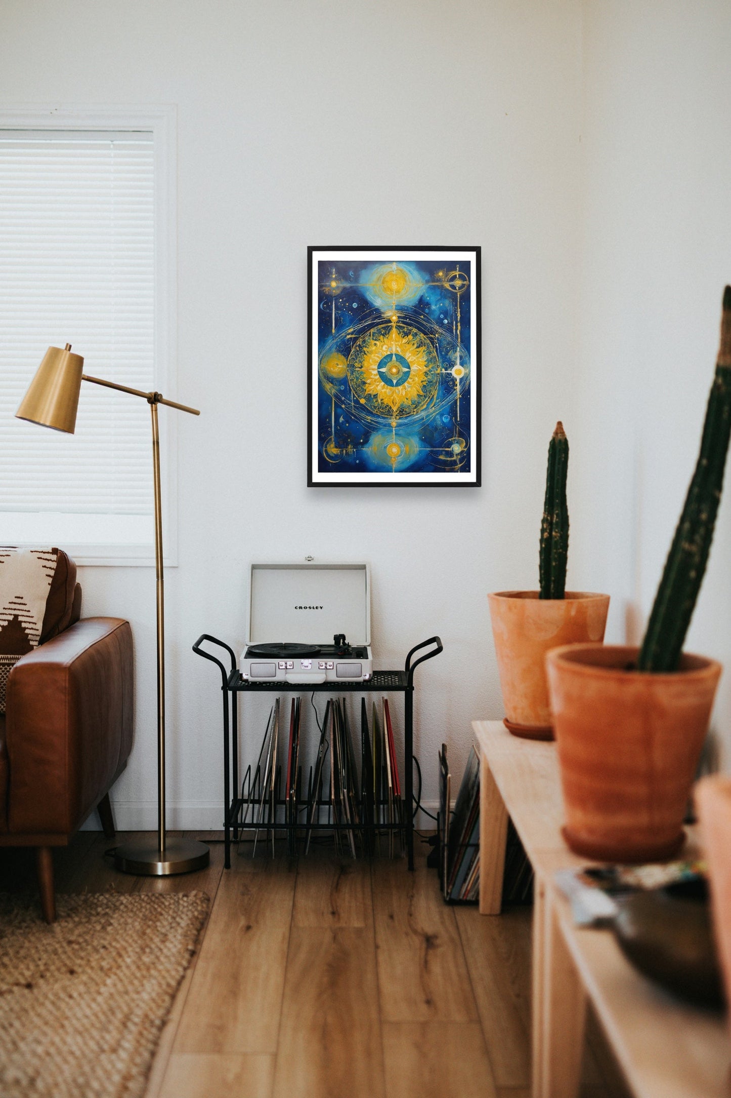 Original Acrylic Painting Sacred Geometry Colours of Art in Yellow and Blue on Canvas - without frame